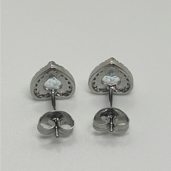 Genuine Aquamarine 925 Sterling Silver Heart Earrings - Picture 5 of 10